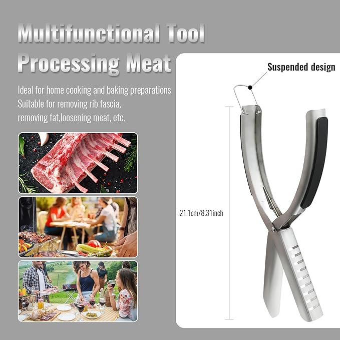 Rib Prep Tool Pro, BBQ Rib Skinner, Stainless Steel Rib Membrane Remover Tool, Ergonomic Design for Effortless BBQ Rib Preparation ﻿ (2pc)