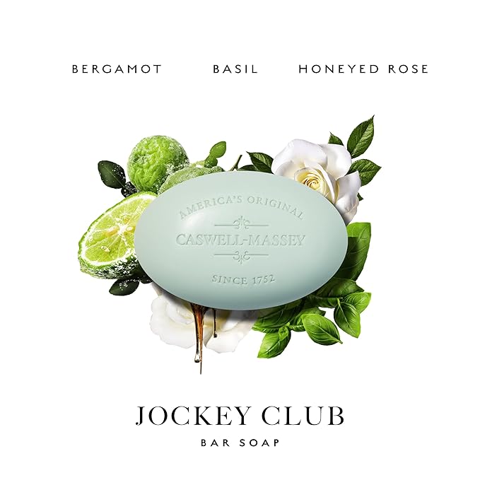Caswell-Massey Jockey Club Natural Bar Soap for Men, Moisturizing Body Soap Bar for All Skin Types, Made with Essential Oils & Plant-Based Formula for Soft Skin, Made in USA, 5.8 oz