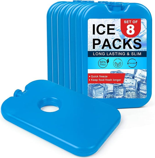 LotFancy Ice Packs for Cooler and Lunch Box, Reusable Freezer Packs for Lunch Bags, Slim Blue Ice Blocks, Long Lasting, Refreezable Flat Cool Packs for Food, Drinks, Milk