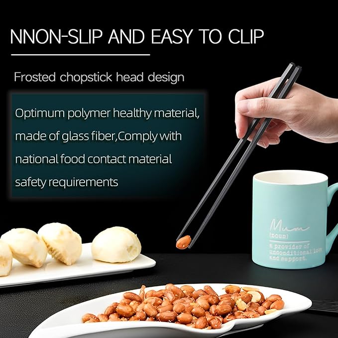 100 Pairs Hexagonal Fiberglass Sushi 24cm/9.4 Inch Dishwasher Safe Non-Slip Chopsticks,Japanese Style Black for Restaurant & Party.