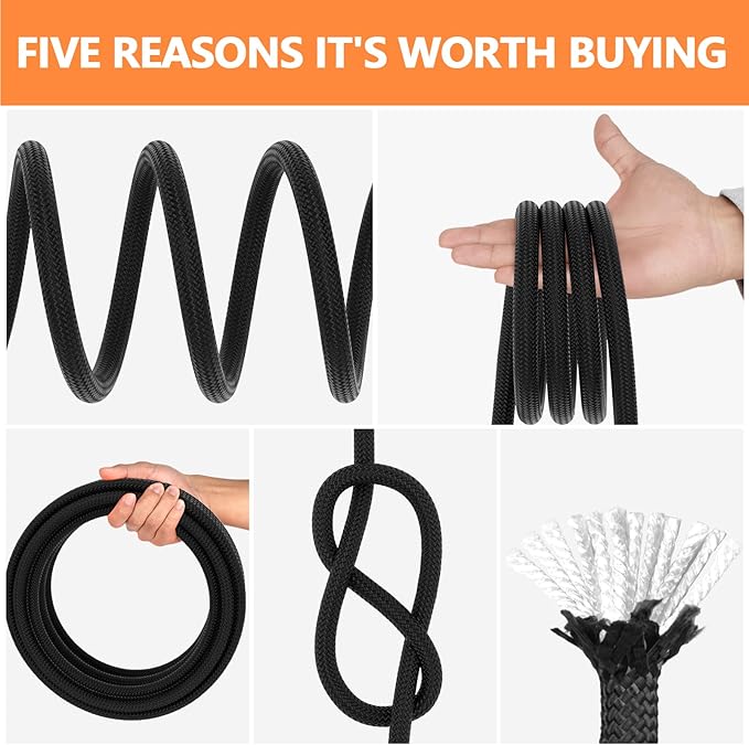 X XBEN Braided Polyester Arborist Rope 3/8 inch X 120ft, 48 Strands, 3430 LBS Breaking Strength Outdoor Ropes, Arborist Rigging Code for Rock Hiking Camping Swing Tree Rescue,Black