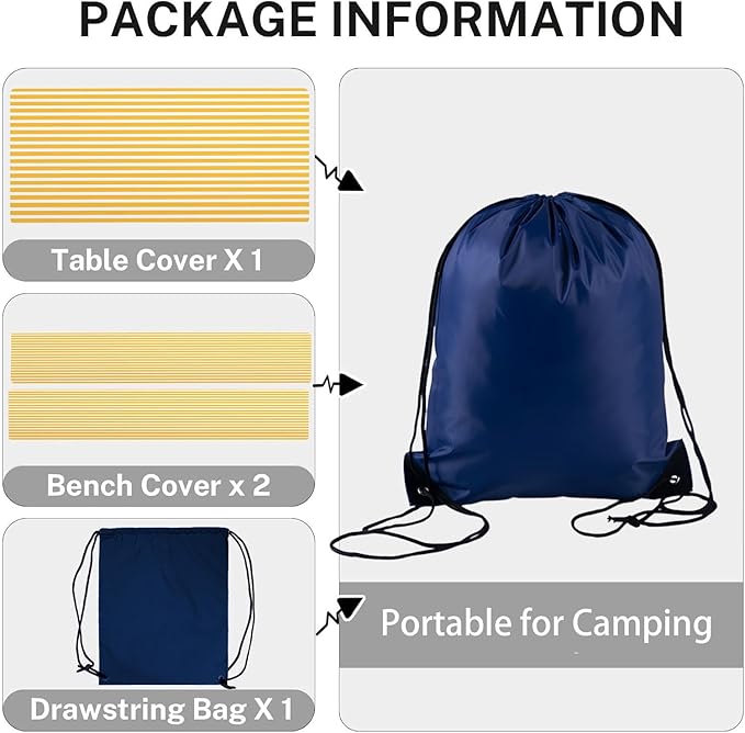 CAPSCEOLL Elastic Picnic Table Cover with Bench Covers 5Ft Waterproof Fitted Picnic Table Cover Cloths for Outdoors Camping Tablecloth with Drawstring Bag, 60X30in, Orange White