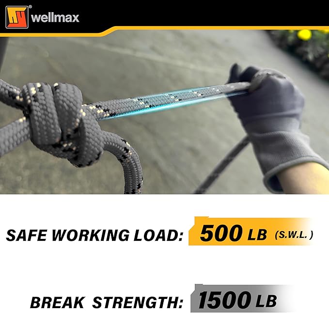 Wellmax Diamond Braid Nylon Rope, 3/8 in X 50 Foot, UV Resistant, High Strength and Weather Resistant - Black