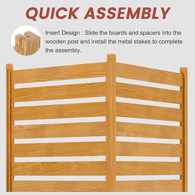 LILYPELLE 48in W x 48in H Air Conditioner Fence, 2 Panels Outdoor Wooden Fence Privacy Screen with Metal Stakes, Trash Can Pool Equipment Enclosure Outside Panels Decorative Fences