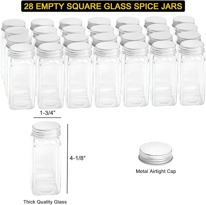 SpaceAid Spice Rack Organizer with 21 Spice Jars, 386 Spice Labels, Chalk Marker and Funnel Set for Cabinet, Countertop, Pantry, Cupboard or Door & Wall Mount - 21 Jars, 13.4" W × 9" H, White