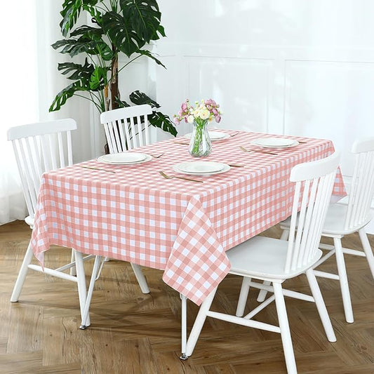 Romanstile Rectangle Plastic Tablecloth, 100% Waterproof Oil-Proof Checkered PVC Table Cloth, Heavy Duty Vinyl Table Cover for Dining, Camping, Picnic, Outdoor - 54 x 78 Inch, Light Pink