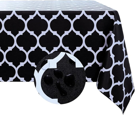 Romanstile Rectangle Plastic Tablecloth, 100% Waterproof Oil-Proof Checkered PVC Table Cloth, Heavy Duty Vinyl Table Cover for Dining, Camping, Picnic, Outdoor - 54 x 78 Inch, Moroco Black