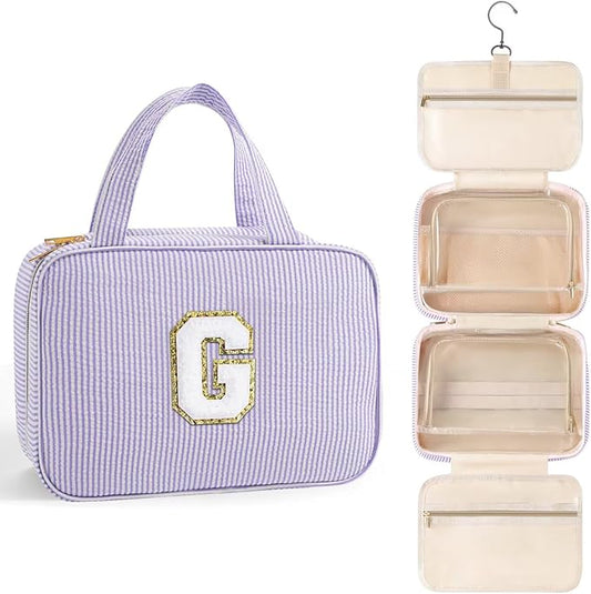 TOPEAST 2025 Graduation Gifts for Her - Hanging Toiletry Bag for Women, Travel Toiletry Bag Makeup Bag, Personalized Travel Essentials for Women - Letter G, Purple