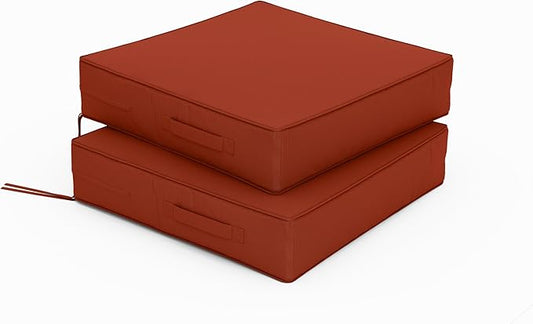 Patio Chair Cushions 19 X 19 X 4 Inch Waterproof Outdoor Seat Cushions for Patio Furniture, Outdoor Sofa Couch Pads with Ties & Handle, Set of 2, Terra Red