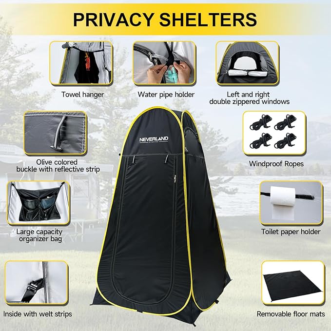 NEVERLAND Pop Up Privacy Shower Tent - Portable Changing Shower Tent, Dressing Room, Bathroom, Outdoor Rain Shelter for Camping, Hiking, Beach