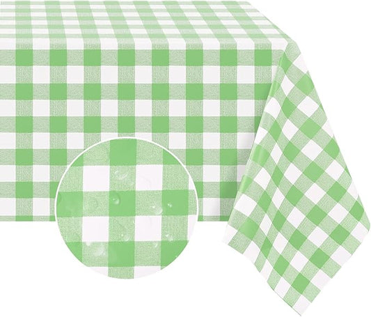 Romanstile Rectangle Vinyl PVC Tablecloth, 100% Waterproof Buffalo Plaid Plastic Table Cloth, Oil Proof Heavy Duty Wipeable Table Covers for Dining/Camping/Picnic/Outdoor - 54 x 108, Light Green