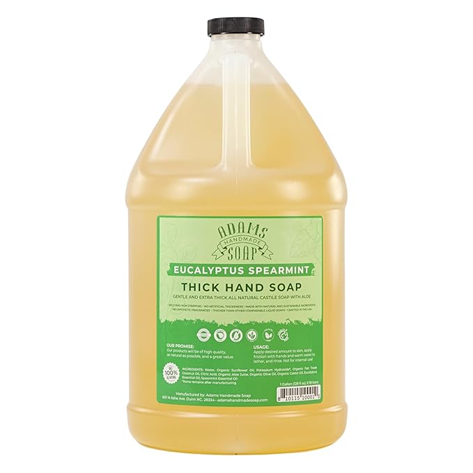 Adams Handmade Soap Liquid Organic Castile Thick Hand Soap 1 Gallon - Eucalyptus Spearmint