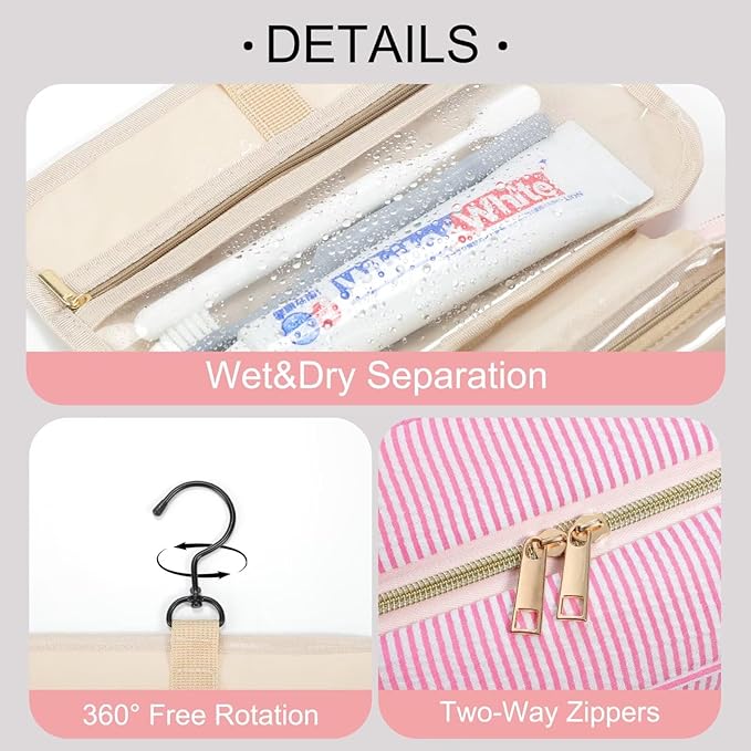 TOPEAST Travel Toiletry Bag for Women - Hanging Toiletry Bag Makeup Bag, Portable Toiletries Cosmetic Bag, Airplane Travel Essentials - Letter O, Pink