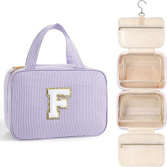 TOPEAST Gifts for Friends - Friendship Gifts for Women, Travel Toiletry Bag for Women, Hanging Toiletry Bag, Monogrammed Initial Tolietry Pouch Makeup Bag - Letter F, Purple