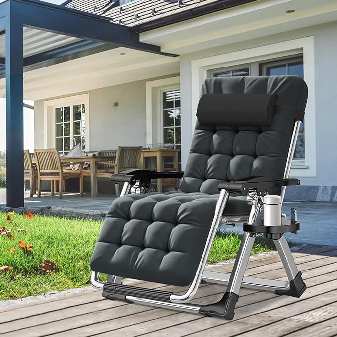 ABORON 2 Pack Zero Gravity Chair, Outdoor Lounge Chairs Sun Loungers with Removable Cushion,Headrest,Cup Holder,Reclining Patio Lounger Chair for Indoor and Outdoor
