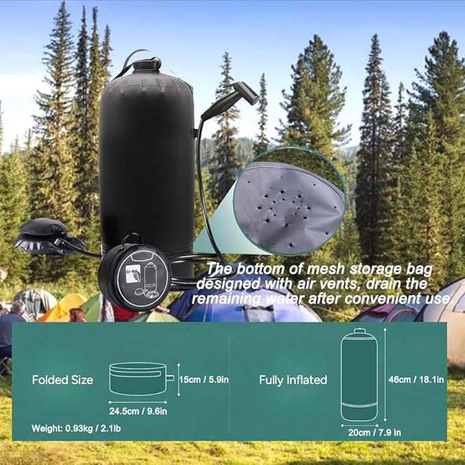 Portable Shower for Camping Outdoor, 3 Gallons Camping Shower Bag with Foot Pump - Camp Shower for Surfing, Traveling, Pet Cleaning, Car Washing, Beach & Emergency
