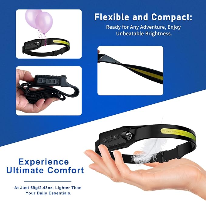 Headlamp Rechargeable (2-Pack), LED Head Lamp Flashlight, 230° Wide Beam Headband Light, 400 Lumen Super Bright, Waterproof Headlight, 5 Modes for Running, Fishing, Hiking, Camping