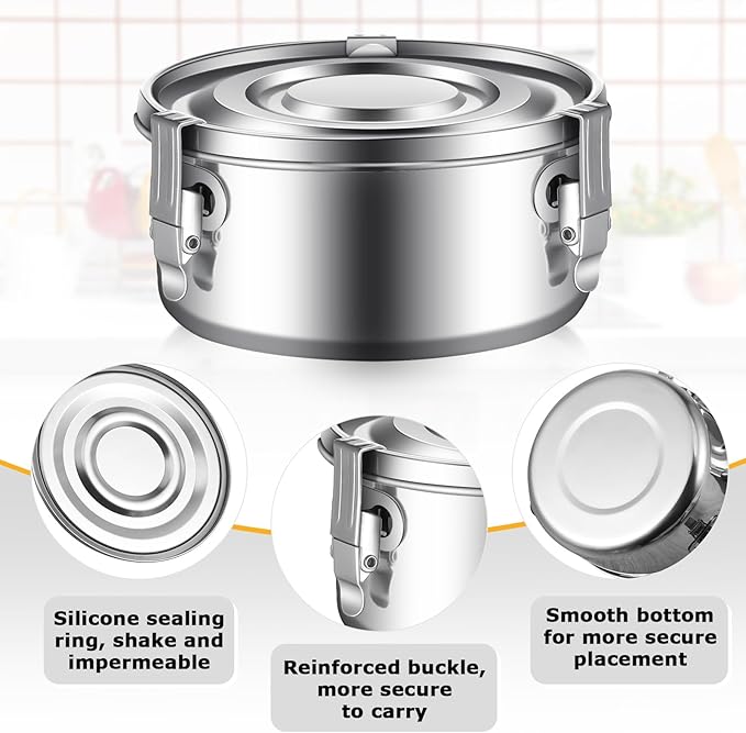 Zopeal 6 Pcs Stainless Steel Food Storage Containers with Lid Bento Lunch Boxes Reusable Metal Flat Canisters for Camping Trips Picnic Snacks Soups Salads Leftovers, 3 Sizes (12oz, 22oz, 34oz)