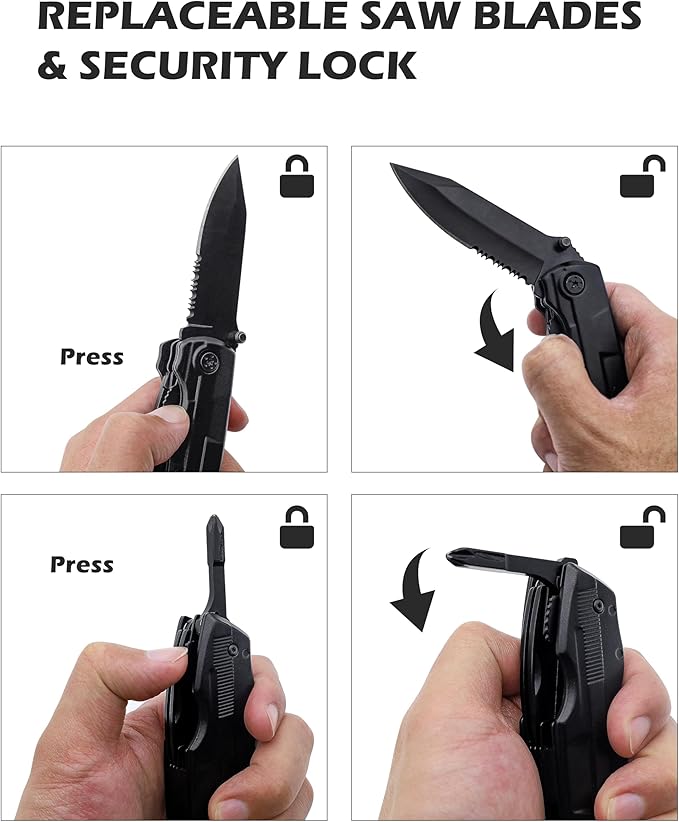 Rush Deer Pocket Knife - Folding EDC Multitool for Men, Small and Versatile Camping, Fishing, and Hiking Accessories Set (Matte Black)