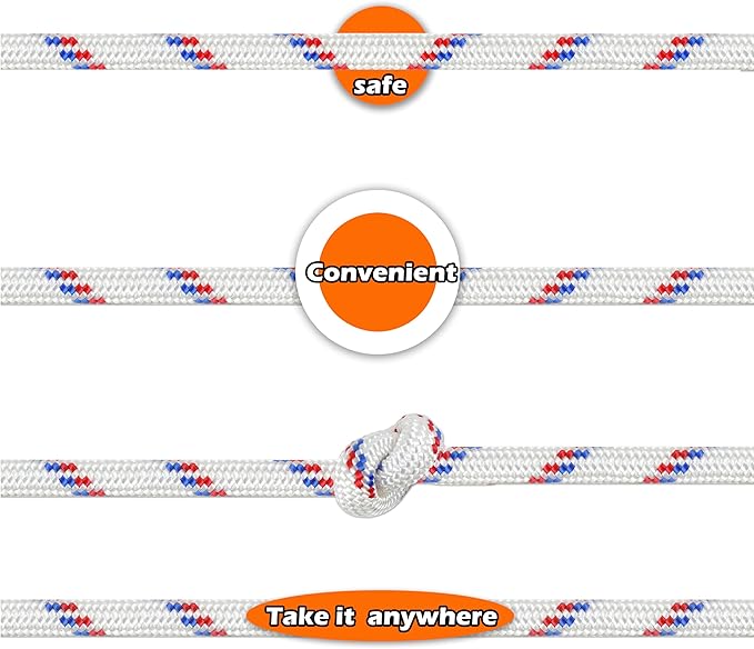 Wellmax Diamond Braid Nylon Rope, 3/8 in X 50 Foot, UV Resistant, High Strength and Weather Resistant - Red and White