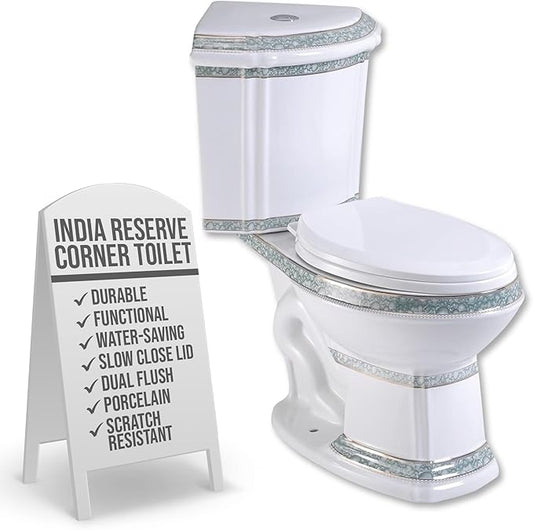 Renovators Supply Manufacturing Corner 2 Piece Toilet India Reserve Bathroom Toilets With Slow Close Toilet Seat Elongated Toilet Bowl With Green Gold Accent