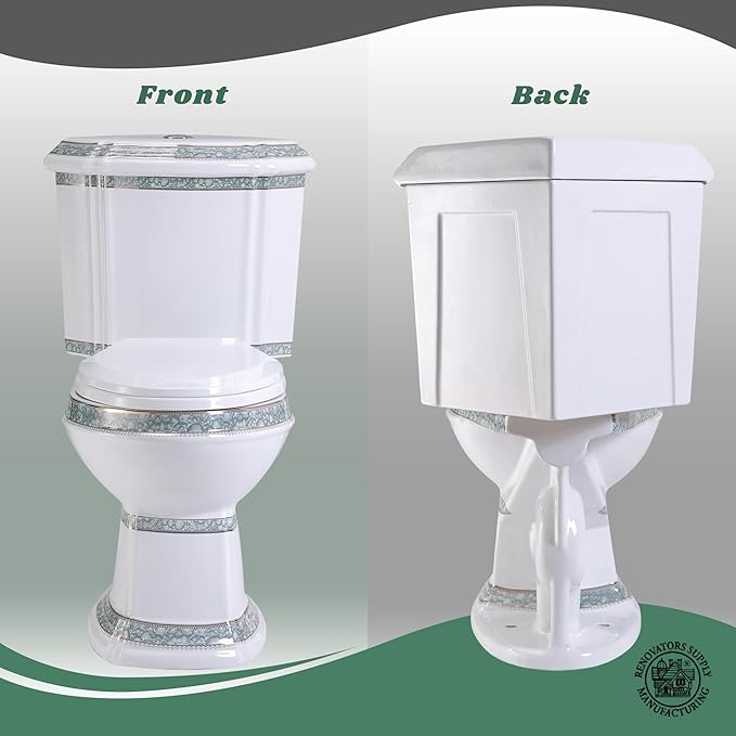 Renovators Supply Manufacturing Corner 2 Piece Toilet India Reserve Bathroom Toilets With Slow Close Toilet Seat Elongated Toilet Bowl With Green Gold Accent