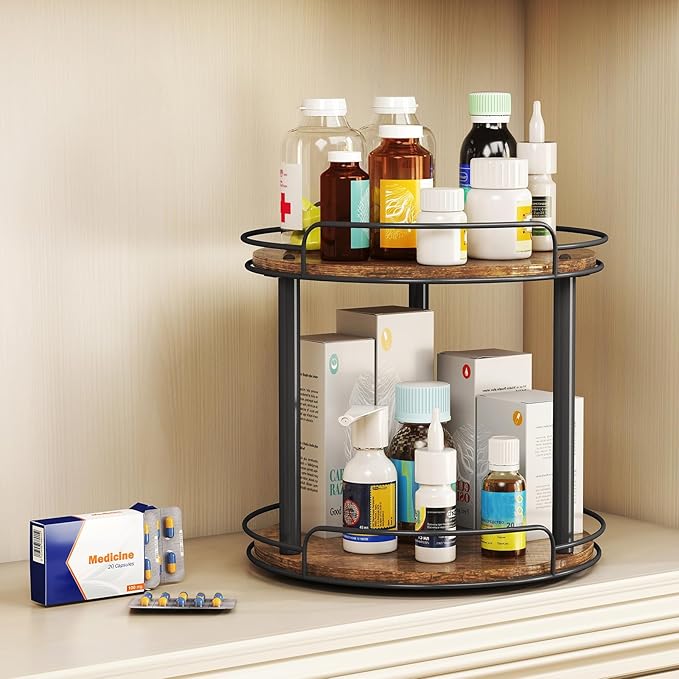LAMU 12.2'' Wood Lazy Susan Turntable Organizer for Cabinet, 3 Tier Lazy Susan Spice Rack Organizer for Kitchen, Table Top, Countertop, Pantry, Bathroom