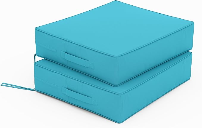Patio Chair Cushions 18.5 X 16 X 4 Inch Waterproof Outdoor Seat Cushions for Patio Furniture, Outdoor Sofa Couch Pads with Ties & Handle, Set of 2, Lake Blue