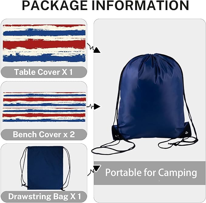 CAPSCEOLL Fitted Picnic Table Cover with Bench Covers with Elastic 6Ft Waterproof Camping Picnic Table Cover Cloths for Outdoors Camping Tablecloth with Drawstring Bag, 72X30in, Red Blue