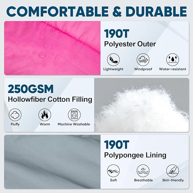 PTEROMY Sleeping Bags for Adults, Lightweight Water Resistant Backpacking Camping Sleeping Bag for Warm Cold Weather, Camping Essentials for Hiking Outdoor Travel