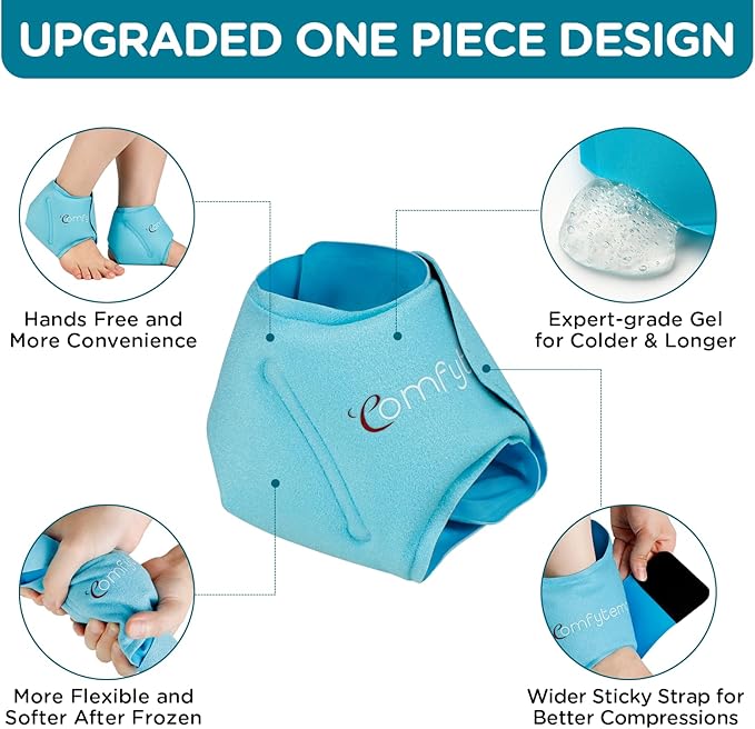 Comfytemp Ankle Ice Pack Wrap for Swelling, Plantar Fasciitis, Foot Pain Relief, Gel Packs for Injuries Reusable, Hot Cold Compression for Achilles Tendonitis, Sprain Ankles, Get Well Gift, 2 Packs