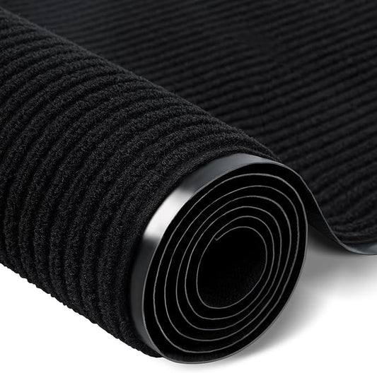 Rubber Door Mat About W3' ×L10' Heavy Duty Large Outdoor Indoor Mat Durable Entrance Doormat Waterproof Rubber Back Rugs for Home Entryway Patio Porch Office Business Areas (Jet Black)