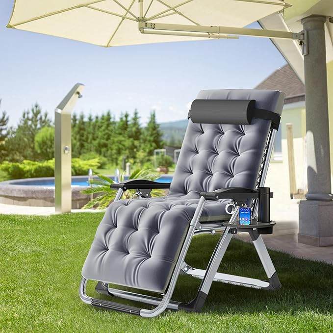 ABORON 2 Pack Zero Gravity Chair, Outdoor Lounge Chairs Sun Loungers with Removable Cushion,Headrest,Cup Holder,Reclining Patio Lounger Chair for Indoor and Outdoor