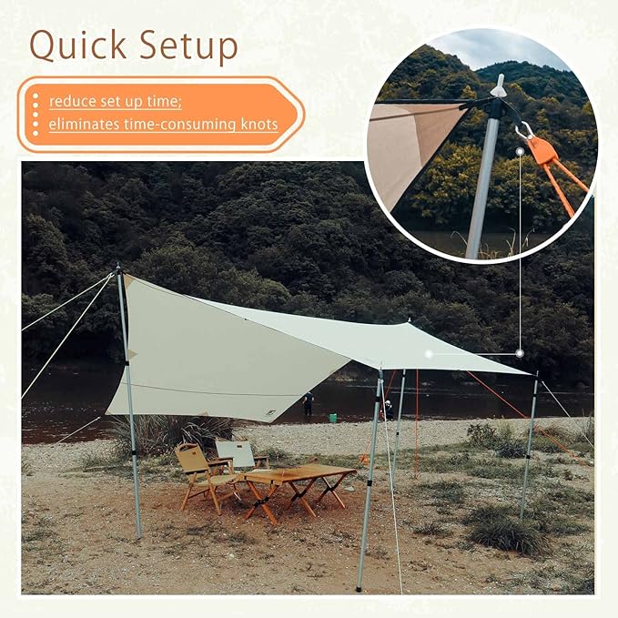 Hikeman Camping Rope with Ratchet Pulley,Quick Setup Outdoor Guy Lines Adjustable Tent Tie Downs Rope Hanger for Canopy,Kayak and Canoe,Grow Light (Orange)