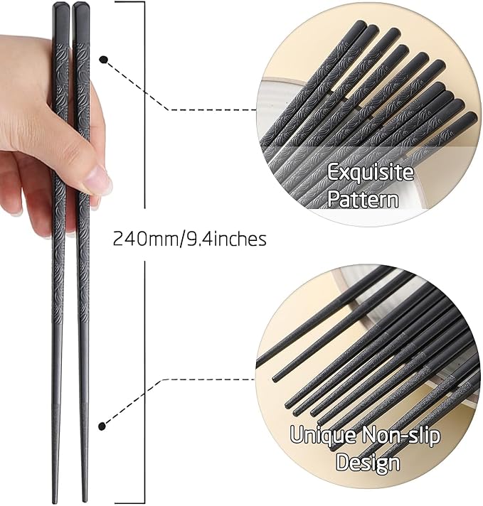 100 Pairs Fiberglass Sushi 24cm/9.4 Inch Chopsticks, Dishwasher Safe, Japanese Style Non-Slip, for Restaurant & Party, Black Ivy.