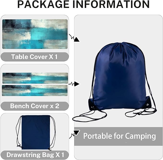 CAPSCEOLL Elastic Picnic Table Cover with Bench Covers 5Ft Waterproof Fitted Picnic Table Cover Cloths for Outdoors Camping Tablecloth with Drawstring Bag, 60X30in, Blue White