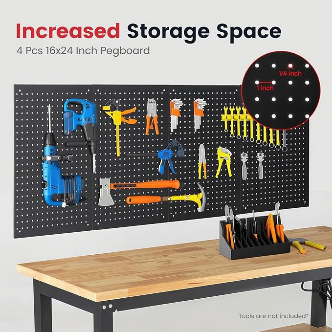 60 Inch Work Bench for Garage Adjustable Height Workbenches with Under Table Shelf Pegboard Pad Power Outlets Work Table for Woodworking, Home, Office, Workshop