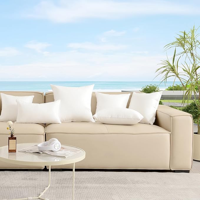 Oubonun 24x24 Outdoor Pillow Inserts (Pack of 2) - Square Waterproof Throw Pillow - Decorative Throw Pillows Insert for Couch Sofa Bed Patio Furniture - White Pillows
