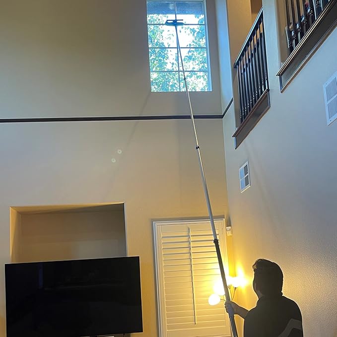 25 Foot High Ceiling Fan Duster with 6-18 Foot Extension Pole, Extendable Reusable Cobweb, Feather, Window Cleaning Squeegee Kit