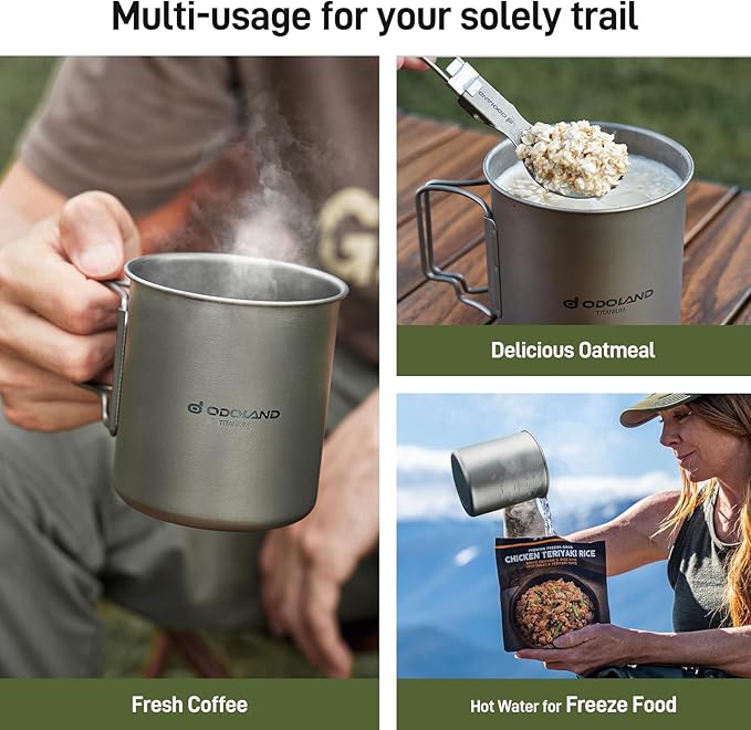Odoland Titanium Camping Cookware 420ML Titanium Pot with Lid and Spork Lightweight Camping Pot for Backpacking Hiking Traveling and Picnic