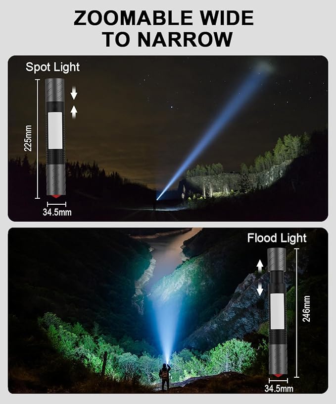 Rechargeable Flashlight High Lumens 3Packs-Super Bright Magnetic LED Flashlights with Screwdriver Set,Window Glass Breaker,COB Flash Light,7 Modes,Zoomable,Waterproof for Emergency Camping Car Repair