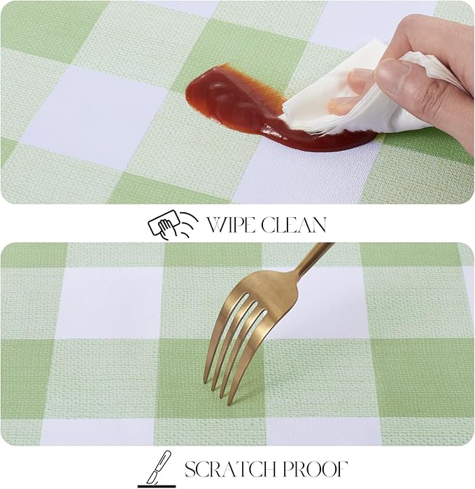 MOSAYT Rectangle Vinyl Tablecloth, 100% Waterproof Buffalo Gingham Plastic Table Cloth, Heavy Duty Wipeable Table Covers for Picnic, Outdoor, Camping - 54 x 78, Sage Green