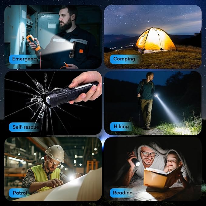 JIJ Flashlight 3 Pack, Rechargeable Flashlights High Lumens, 7 Modes LED Flashlight with IP67 Waterproof, Adjustable Handheld Tactical Flashlight for Camping, Home Emergency, Outdoor