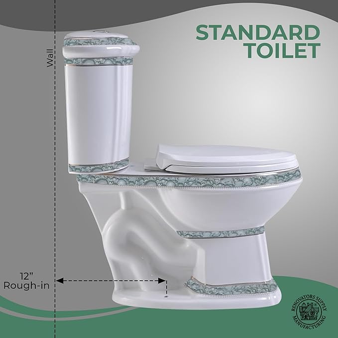 Renovators Supply India Reserve Elongated Two Piece Bathroom Toilet, Green Finish 0.8 GPF/1.6 GPF WaterSense, Porcelain Dual Flush ADA Decorative Toilet