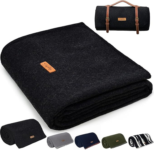 100% Wool Blanket, 48" x 62", Warm, Thick, Washable, Military Wool Blanket, Great for Camping, Outdoors, Sporting Events, Survival Kits