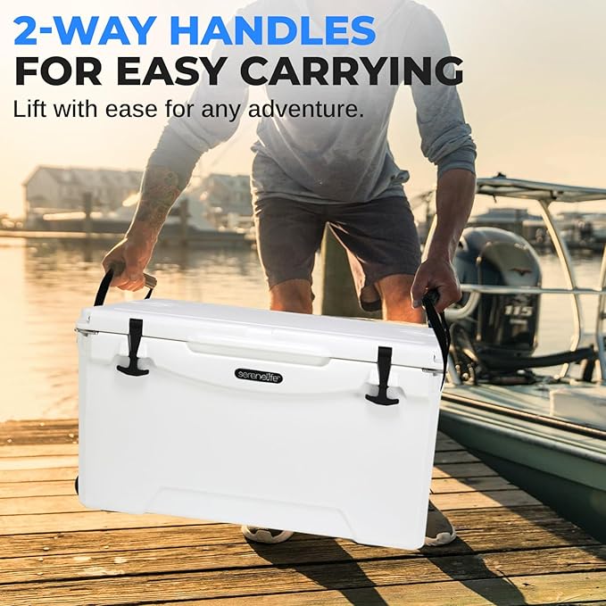SereneLife Ultra-Tough 25-75 Quart Rotomolded Cooler Box, Holds Upto 64 Cans, Keeps Ice Up to 5 Days, Heavy-Duty Insulated Portable Ice Chest Box, Ideal for Camping, Beach, Picnics, Tailgating, etc