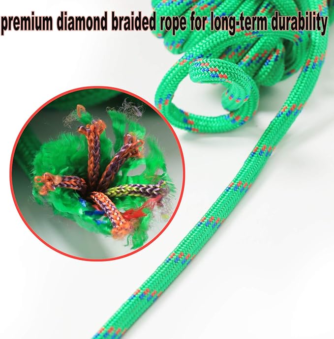 Wellmax Diamond Braid Nylon Rope - 3/8 Inch by 50 Feet Green Color - Extra Strength, Sunlight and Weather Resistant - Heavy Duty Construction