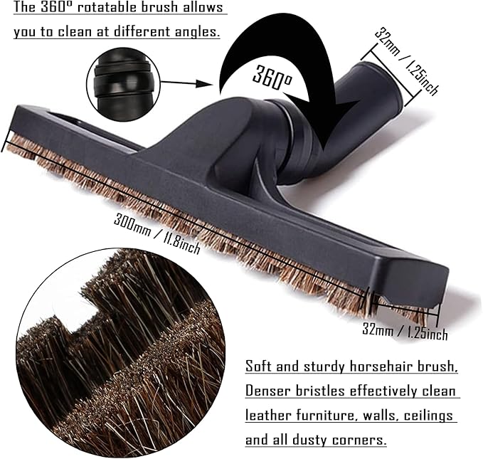 11Pcs Universal Vacuum Attachment Kit 1-1/4" Vacuum Hose Adapter Wet Dry Plastic Vacuum Cleaners Accessories with Extension Wand Horse Hair Brush Flexible Crevice Tool Adapter for Shop Vac Attachment