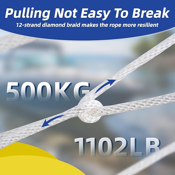 White Nylon Rope 1/4inch 100ft Braided Multi-Purpose Ropes for Outdoor&Indoor Heavy Duty for Camping, Boat, Garden, Clothesline, Marine, Soft & Flexible, High Tensile Strength