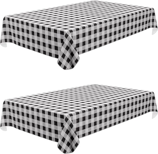 misaya 2 Pack Waterproof Vinyl Table Cloth, Buffalo Flannel Backed Tablecloth, Wipeable Plastic Table Cover for Dinner, Kitchen, Outdoor (60" x 84", Black & White)